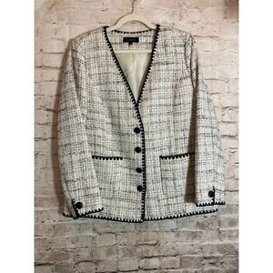 Talbots Tweed Blazer Jacket Womens 12 Ivory Button Front Office Career Wear